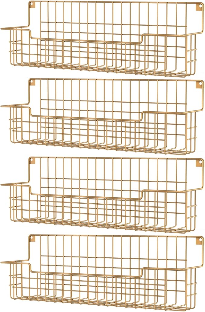 Spice Rack, 4-Pack Seasoning Organizer Wall Mounted for Kitchen Storage Organization, Metal Spice Holder Shelf for Cabinet, Pantry, Gold-Ruum Studio Home