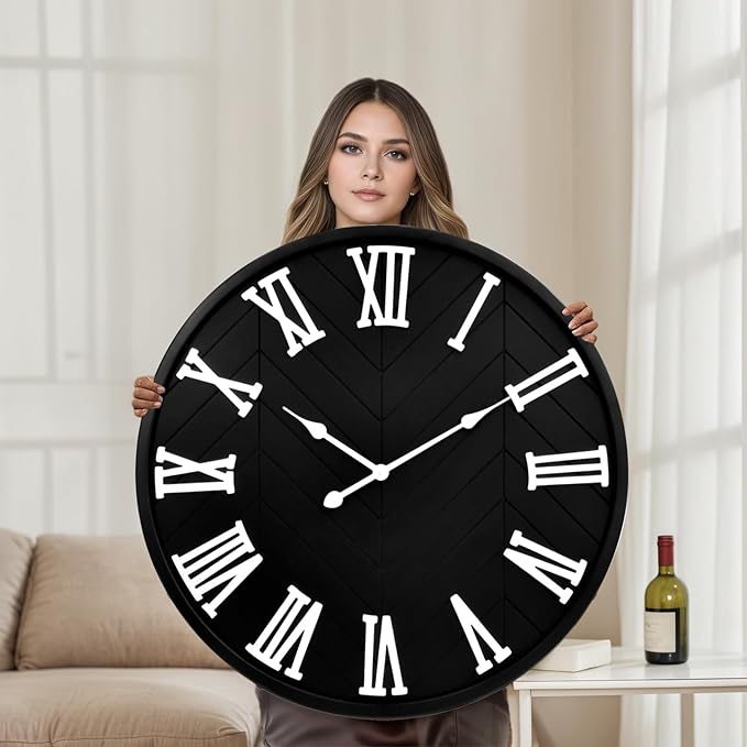 30 Inch Large Wall Clock Farmhouse Style - Black Silent Non-Ticking Rustic Decor for Living Room, Kitchen, Bedroom-Ruum Studio Home