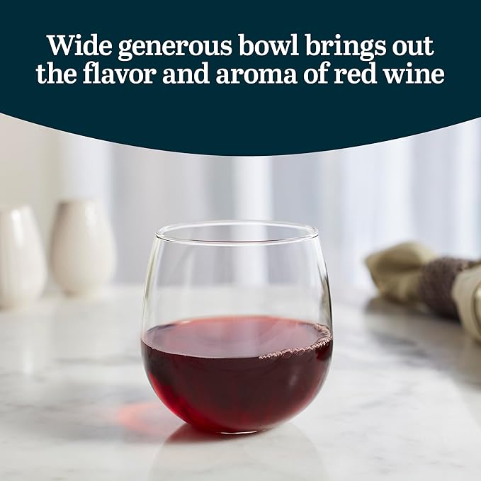 Libbey Stemless Red Wine Glasses, 16.75 Oz Classy, Wide Bowl Stemless Wine Glasses Set of 8, Chip Resistant Glasses Drinking Set for Get-Togethers-Ruum Studio Home