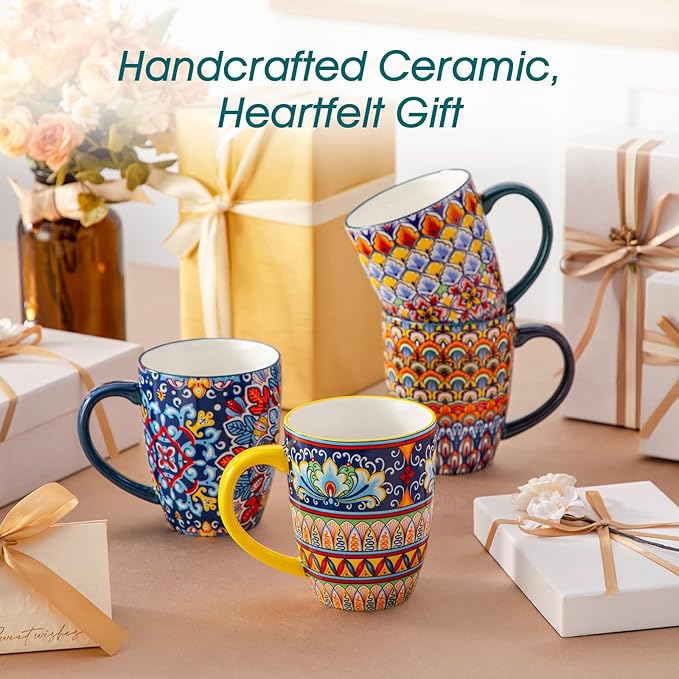 vancasso 16 oz Coffee Mugs Set of 6, Large Ceramic Mug with Handle, Boho Coffee Cups for Latte, Cappuccino & Hot Chocolate, Dishwasher & Microwave Safe Gift Set, Series SIMI-Ruum Studio Home