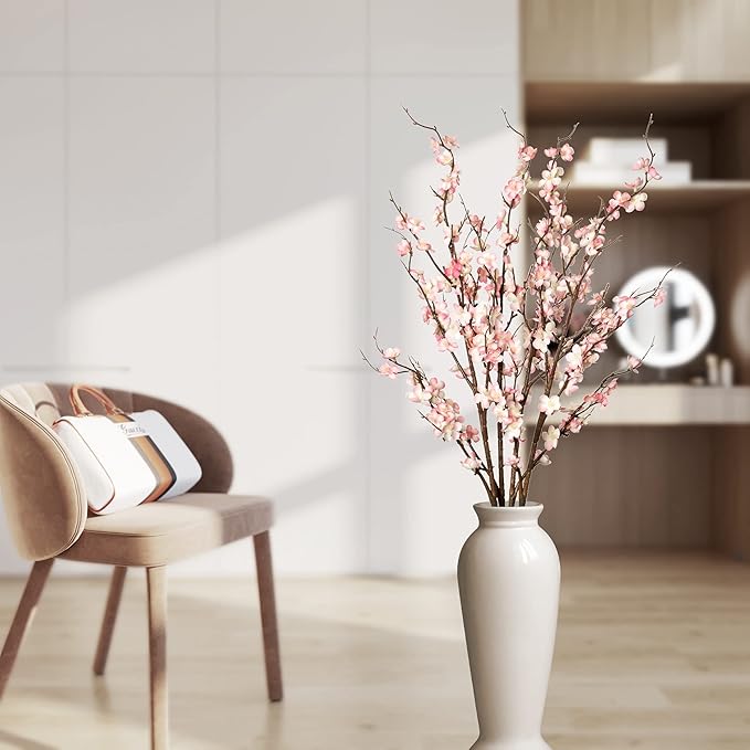 4Pcs Cherry Blossom Branches Artificial Flowers for Spring Summer Indoor Decoration,Faux Long Stem Artificial Flowers for Wedding Home Office Bedroom Party Table Centerpieces Decor (Pink)-Ruum Studio Home