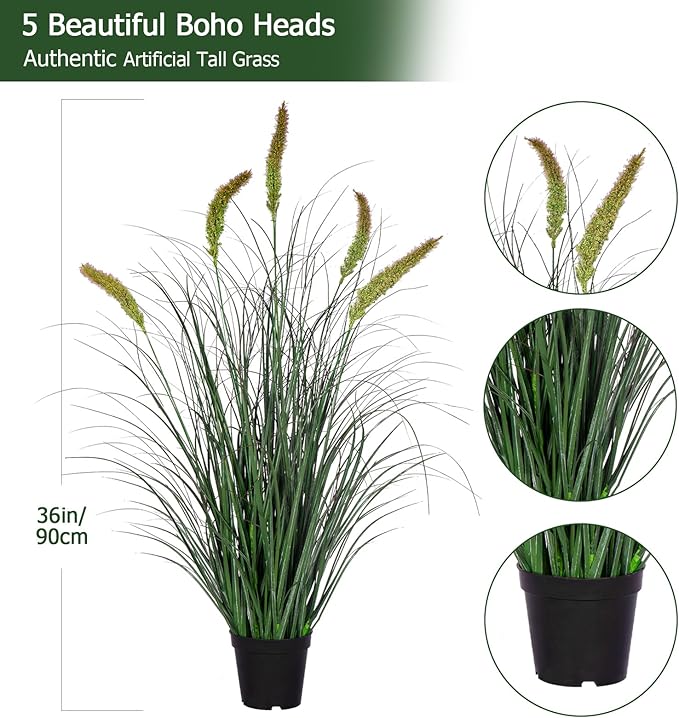 Green Onions Fake Plants,Artificial Plants Indoor, Fake Grass Decor Green Plant Fake Outdoor Flowers Fake Succulents,Artificial Tall Grass Plants with Pots House Decorative(36“ 1 Pack)-Ruum Studio Home