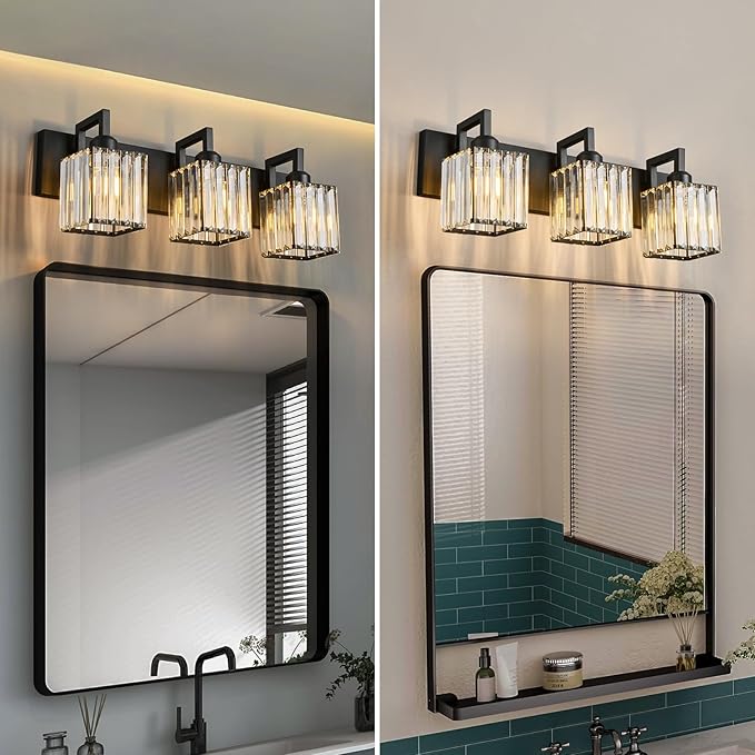 Modern Bathroom Vanity Light 3-Lights Black Crystal Wall Lamp Bathroom Modern Crystal Vanity Lighting-Ruum Studio Home