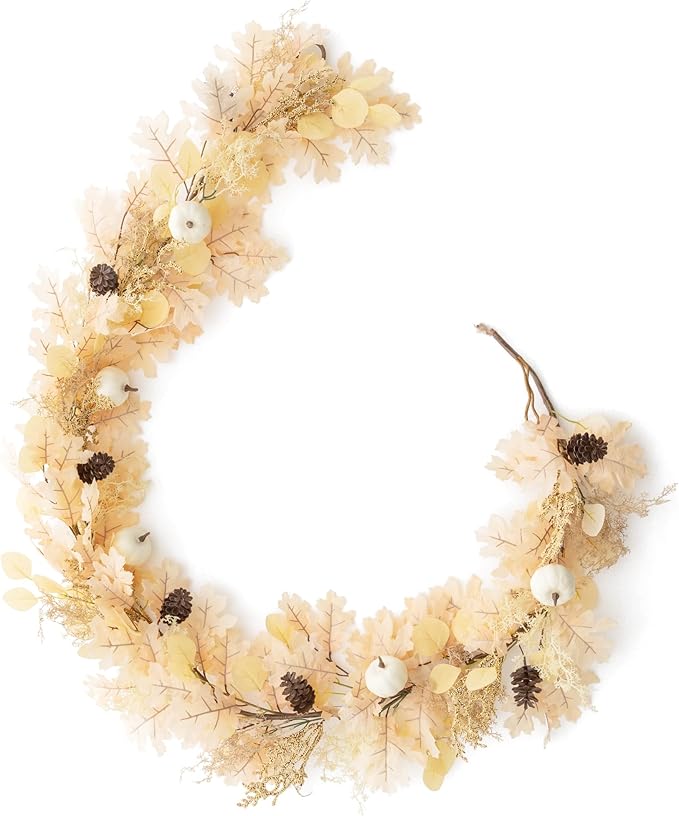 MISSPIN 6FT Boho Fall Garland, Fall Decor Autumn Maples Leaf Garland for Autumn Decor Hanging Vine for Halloween Thanksgiving Home Wedding Fireplace Party Christmas(Beige)-Ruum Studio Home