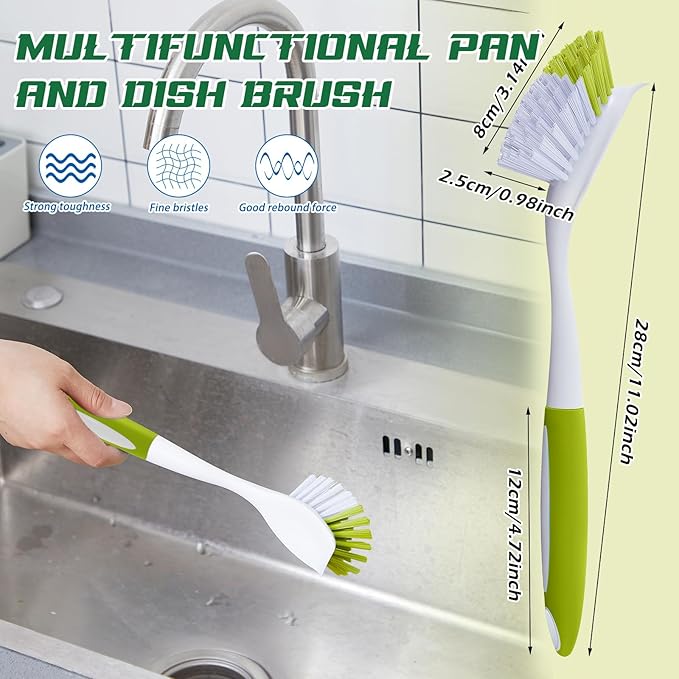 Hsei 20 Pcs Light Green Kitchen Scrub Dish Brush Bulk with 11 Inch Anti Slip Handle Cleaning Dish Scrubber with Stiff Bristles Washing Scrub Brushes for Housekeeping for Pots and Pans, Kitchen Sink-Ruum Studio Home