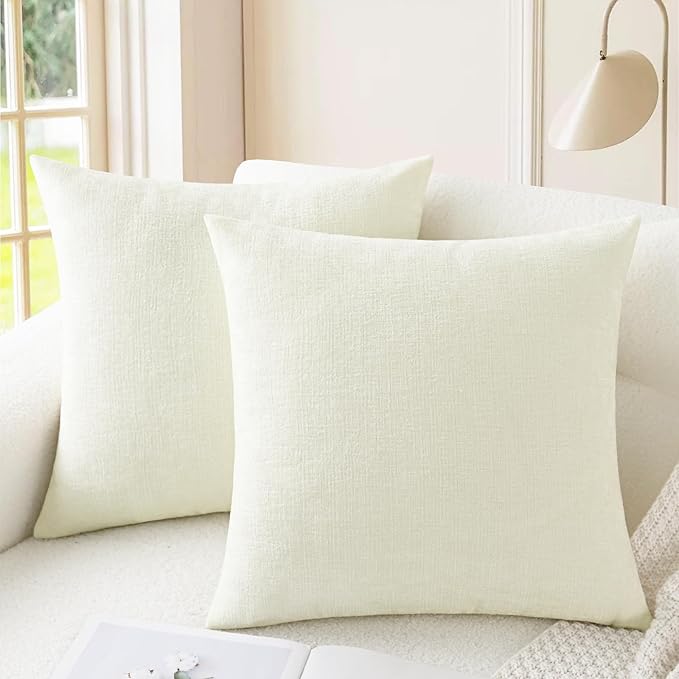 CaliTime Throw Pillow Covers Decorative 22 X 22 Inches Pack of 2 Cozy Chenille Cushion Cases for Couch Sofa Bed Living Room Home Cream-Ruum Studio Home
