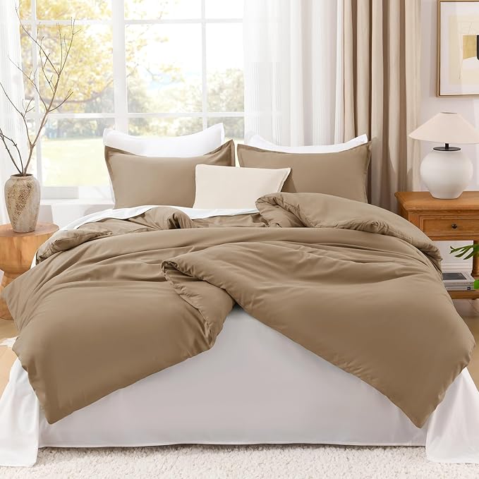 Litanika Taupe Comforter Set King Size, 3 Pieces Solid Bedding Comforter Set, All Season Fluffy Bed Set (104x90In Comforter & 2 Pillowcases)-Ruum Studio Home