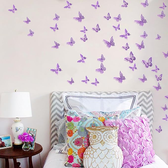 SAOROPEB 3D Butterfly Wall Decor - 48 Pcs, 4 Styles, 3 Sizes - Purple Butterfly Decorations for Birthday Parties, Removable Stickers-Ruum Studio Home