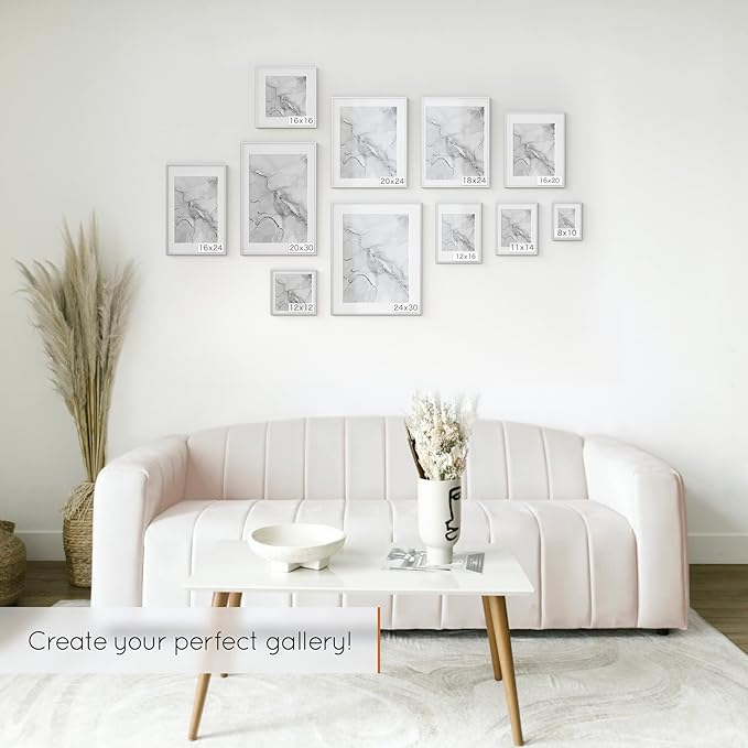 Homeforia Poster Silver Frame 24x30, High End Metal 24 x 30 Large Picture Frames with Mat 18 by 24 for Photo, 24x30 Silver Frames Matted to 18x24 Print, 30x24 Frame, Tempered Glass, Wall Kit, Set of 1-Ruum Studio Home