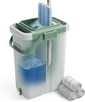 JOYMOOP Mop and Bucket with Wringer Set, Flat Squeeze Mop with Bucket (X-Large), Dust Mop for Wall Cleaner with Long Handle, Microfiber Mop - Green Bucket with 3 Reusable 15" Pads-Ruum Studio Home