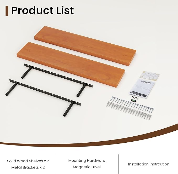 Light Brown Floating Wall Shelves 36 Inches Long x 8”x 1.4” Shelf Floating Rustic Farmhouse Decor, Heavy Duty Shelf Hold 80 lbs, Wall Shelves for Bathroom Living Room Kitchen Bedroom Office-Ruum Studio Home