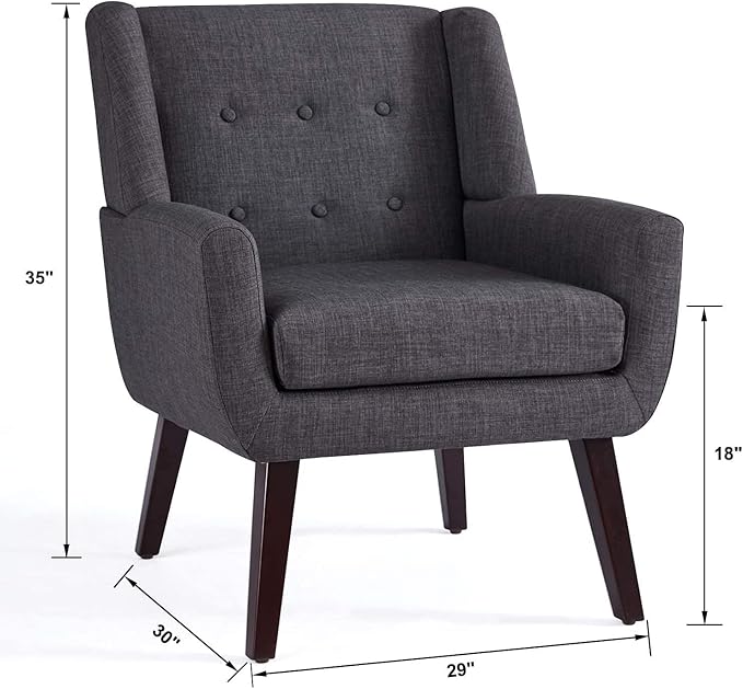 HUIMO Accent Chairs Set of 4, Upholstered Button Tufted Armchair, Linen Fabric Sofa Chairs for Bedroom, Living Room, Mid Century Modern Comfy Reading Chair (4, Grey)-Ruum Studio Home
