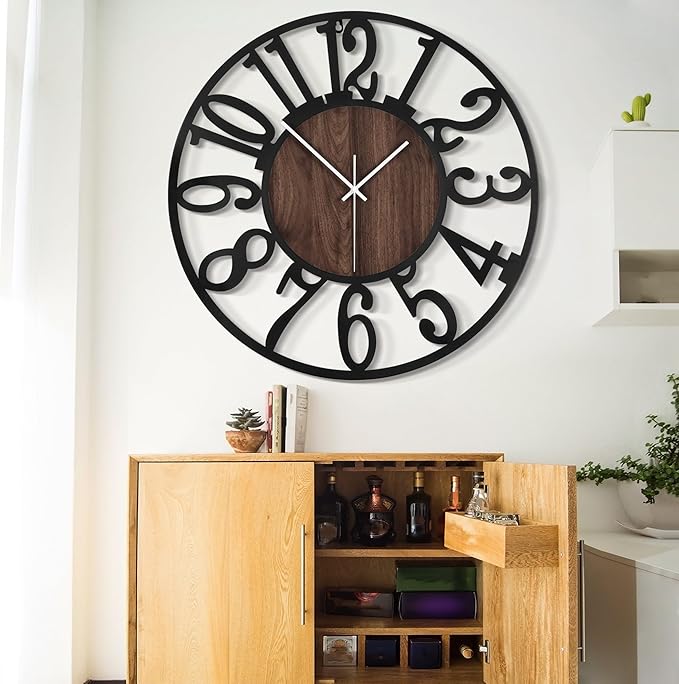 LEIKE 32" Oversized Large Wall Clocks,Silent,Non Ticking,Battery Operated Modern Round Big Wood Decorative Metal Wall Clock for Living Room, Bedroom,Kitchen,Farmhouse,Office Decor - Black,32 Inch-Ruum Studio Home