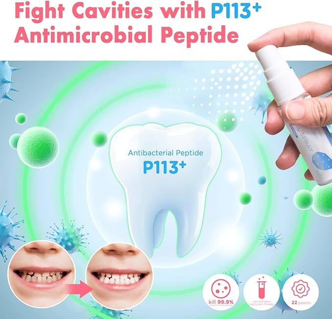 Mouth Spray for Kids, Toddler Toothpaste Helper, Fluoride Free Baby Toothpaste Cavity Protection, Oral Care with Natural P113+ Antibacterial Peptide - for Newborns to Age 6, Strawberry-Ruum Studio Home