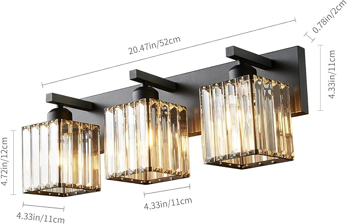 Modern Bathroom Vanity Light 3-Lights Modern Black Crystal Wall Light Bathroom Vanity Light Fixtures-Ruum Studio Home