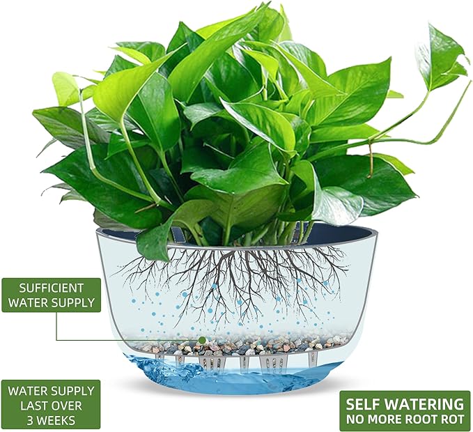Dexceder 11.2 Inch Self Watering Hanging Planters Indoor Outdoor, Thickened Hanging Basket Flower Plant Pot (2 Pack, Deep Blue)-Ruum Studio Home