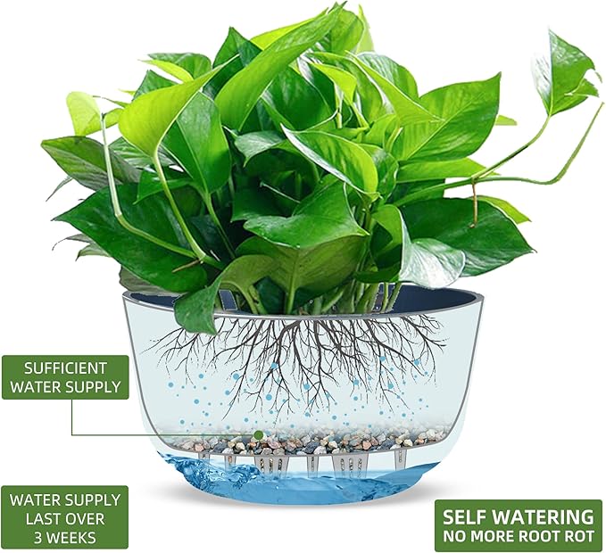 Dexceder 8.75 Inch Self Watering Hanging Planters Indoor Outdoor, Thickened Hanging Basket Flower Plant Pot (2 Pack, Deep Blue)-Ruum Studio Home