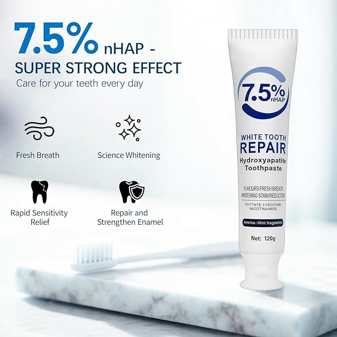 7.5% Nano Hydroxyapatite Toothpaste 2Packs (Fluoride-Free), Helps Remineralize, Protects Enamel, Strengthens Tooth, Dentist-Recommended for Sensitive Teeth & Kids, Refresh Mint Whitening Toothpaste-Ruum Studio Home