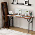 Frylr Small Folding Computer Desk – 55.1 Inch Portable Table for Craft and Study, Lightweight Desk for Small Spaces, Foldable Laptop Table Built-in AC/USB Outlets for Convenience, Dark Walnut-Ruum Studio Home