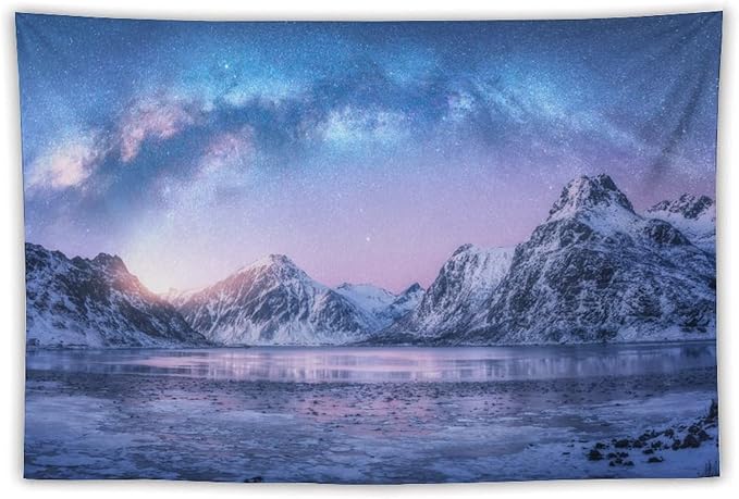 HZOHNAGO Mountain Tapestry Aurora Snow Mountain Sunset Pattern Printed Wall Tapestry Wall Hanging for Bedroom Living Room Dorm 60" W x 40" H-Ruum Studio Home