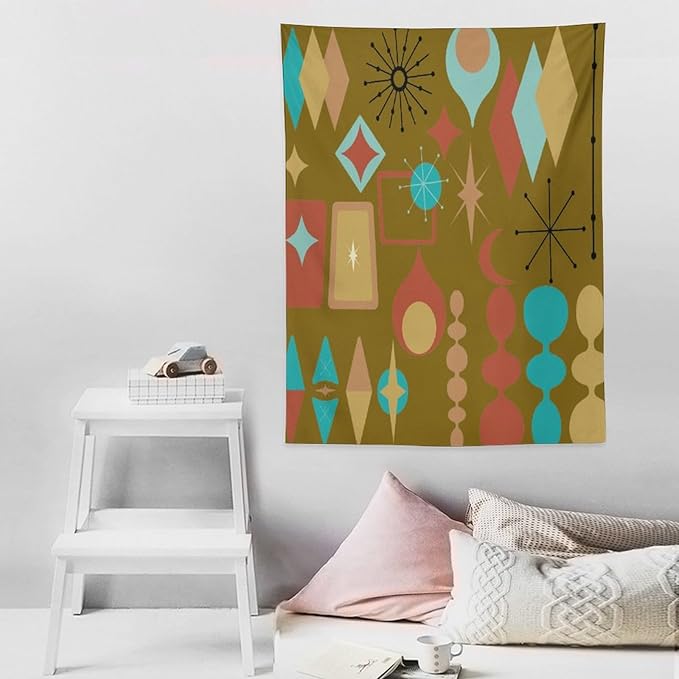 ICMOLYYENLO Boho Medieval Cat Tapestry, Abstract Atomic Starburst Geometric Aesthetic Art Wall Hanging For Bedroom Living Room Dormitory 60x60 Inches-Ruum Studio Home