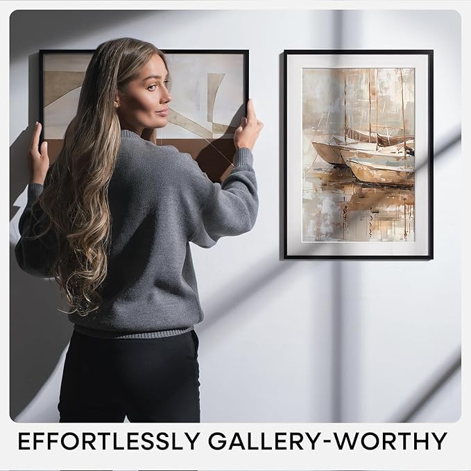 Homeforia 11x11 Picture Frame Black, High End Metal 11 by 11 Square Frames with Mat 9 x 9 Opening, 11by11 Poster Frames Matted to 9x9 inch Photo, Wall Hanging Frame, Tempered Glass, Wall Kit, Set of 1-Ruum Studio Home