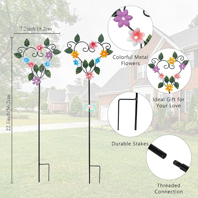 Metal Flowers Decorative Garden Stakes, 22.1 ''H Heart Shape Metal Flowers for Outside Yard Art Garden Stakes,Spring Outdoor Decor Housewarming Present for Women Mom Grandma-Ruum Studio Home