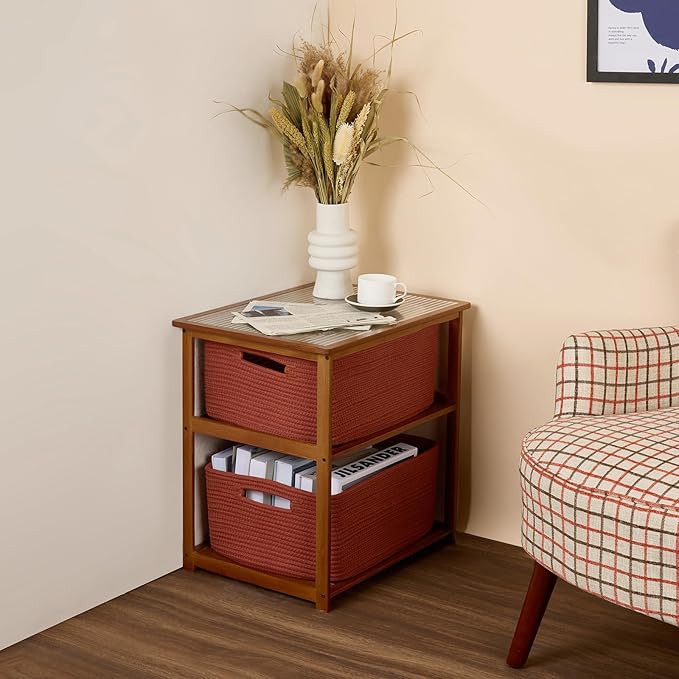 Large Storage Baskets for Shelves, Closet Organizers Bins for Clothes Blanket Towels, Baby Nursery, Toy Baskets Box, Woven Rope Baskets, 17 x 13 x 7.5”, 3 Packs Oxide Red-Ruum Studio Home
