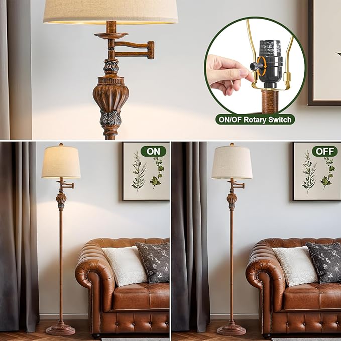 61" Vintage Floor Lamp with 350° Adjustable Swing Arm, Standing Lamp for Bedroom Living Room Bedside Tall lamp Nightstand Retro Farmhouse Mid Century Lamp Light Home Décor Office Gifts-Ruum Studio Home
