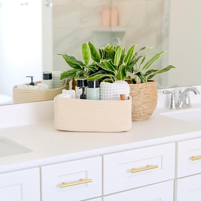 NaturalCozy 13.5”x8.5”x5.5” Storage Baskets for Shelves 3 Pack | Cotton Rope Woven Small Baskets for Organizing | Small Storage Bins for Nursery, Bathroom, Closet, Cube Shelf, Decorative, Gift-Ruum Studio Home