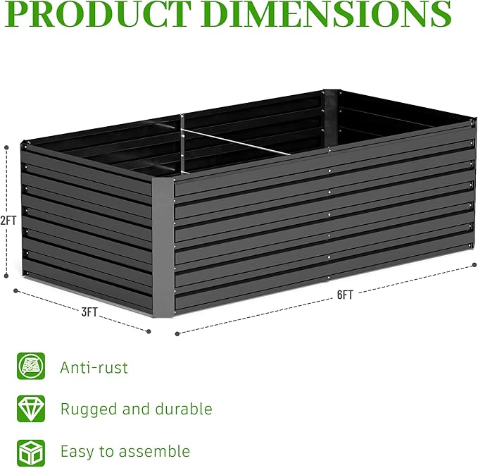 6x3x2 ft Raised Garden Bed, Large Metal Planter Raised Beds, Planters for Outdoor Plants for Vegetables, Flowers, Herbs, Fruits, and Succulents.(2 Pcs)-Ruum Studio Home