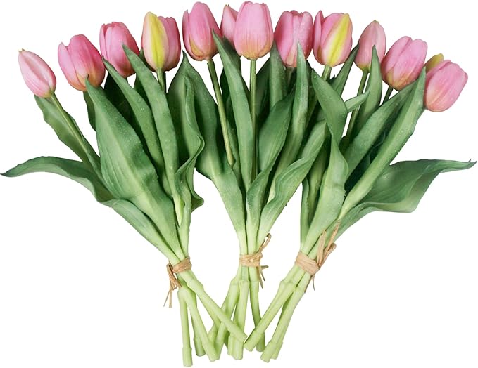 15pcs Artificial Tulips Flowers, Fake Tulips Real Touch, Faux Latex Bouquets, for Party Wedding Home Room Decoration (Pink)-Ruum Studio Home