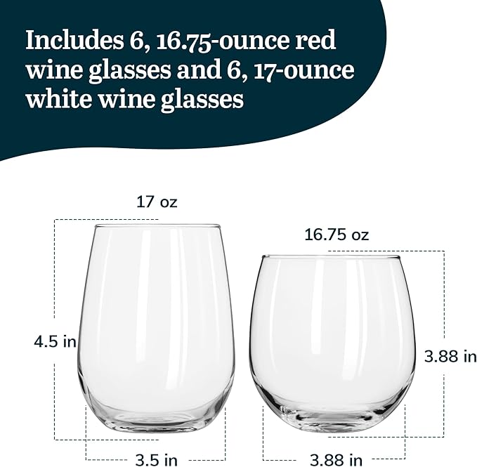 Libbey Stemless Wine Glasses Set of 12, Dishwasher Safe Set Of Wine Glasses, Perfect for Cocktails, Water, and Outdoor Glassware-Ruum Studio Home