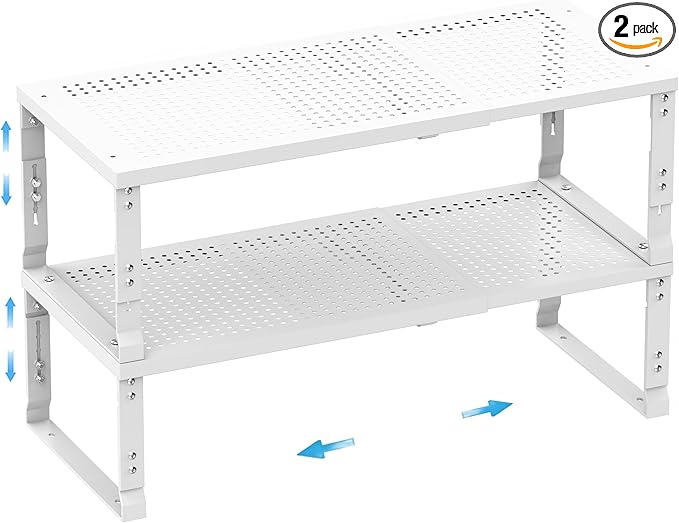 Expandable Spice Rack,Stackable Storage for Cabinet, Multi-Functional Kitchen Shelving,Height-Adjustable,Sustainable Organizer Solution(2Packs/White/Medium)-Ruum Studio Home