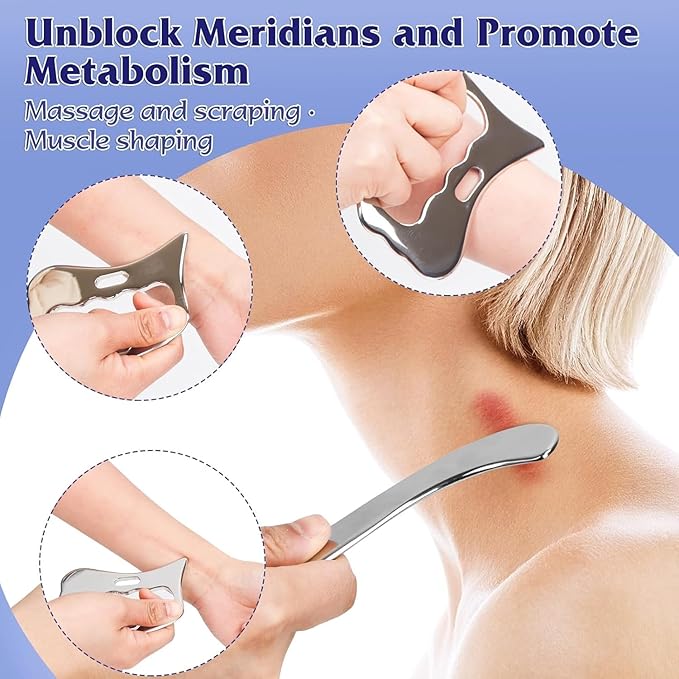 3 in 1 Guasha Massage Tool, Grade Stainless Steel Scraping Tool for Soft Tissue Upgrade Physical Therapy Stuff,Used for Back, Legs, Arms,Neck,Shoulder, Gua sha Tool… (Square+S-Shape+D-Shape)-Ruum Studio Home