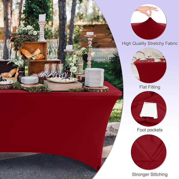 ABCCANOPY 6 FT Red Spandex Table Cover Stretch Fitted Wrinkle Resistant Tablecloth Reuse for Rectangular Folding Table Patry Event Wedding Banquet Protector-Ruum Studio Home