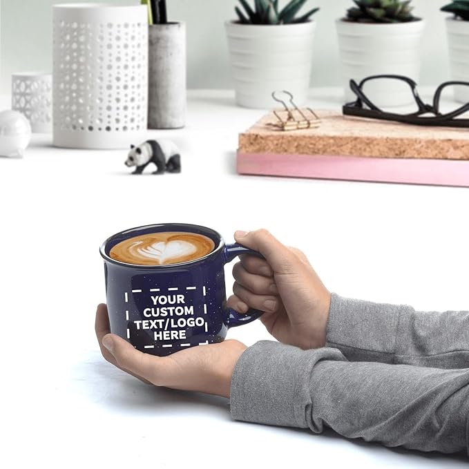 DISCOUNT PROMOS Custom Ceramic Campfire Coffee Mugs 13 oz. Set of 50, Personalized Bulk Pack - Perfect for Tea, Espresso, Cappuccino, Hot Cocoa - Blue-Ruum Studio Home