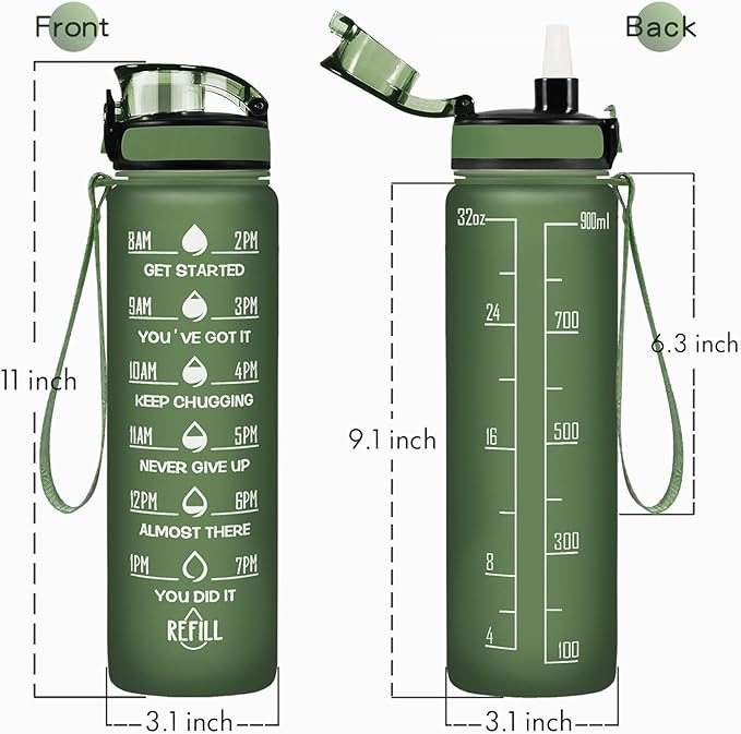 Enerbone Water Bottle, Leakproof BPA & Toxic Free, Motivational Water Bottle with Times to Drink and Straw, Fitness Sports Water Bottle with Strap for Office, Gym, Outdoor Sports-Ruum Studio Home