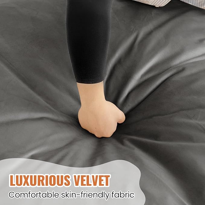 4FT Bean Bag Chair: Bean Bag with Velvet Cover, Fluffy and Comfy Bean Bag Chairs for Adults and Kids, Bean Bag Sofa Filled with High-Density Sponge for Gaming (Grey)-Ruum Studio Home