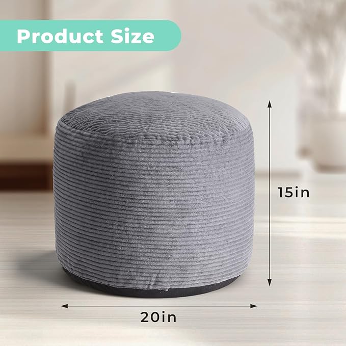 Dual-Size Corduroy Footrest with Hidden Zipper – Ergonomic Memory Foam Ottoman Poufs for Office Desks, Couches & Delicate Floors, Dark Gray 20"x 15"-Ruum Studio Home