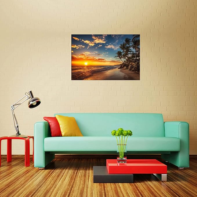 DZL Art S74769 Canvas Painting Print Paradise Tropical Island Beach with Palms Photograph Print Nature Pictures Wall Art Canvas Prints Painting for Living Room Bedroom Decor Office Wall Decor-Ruum Studio Home