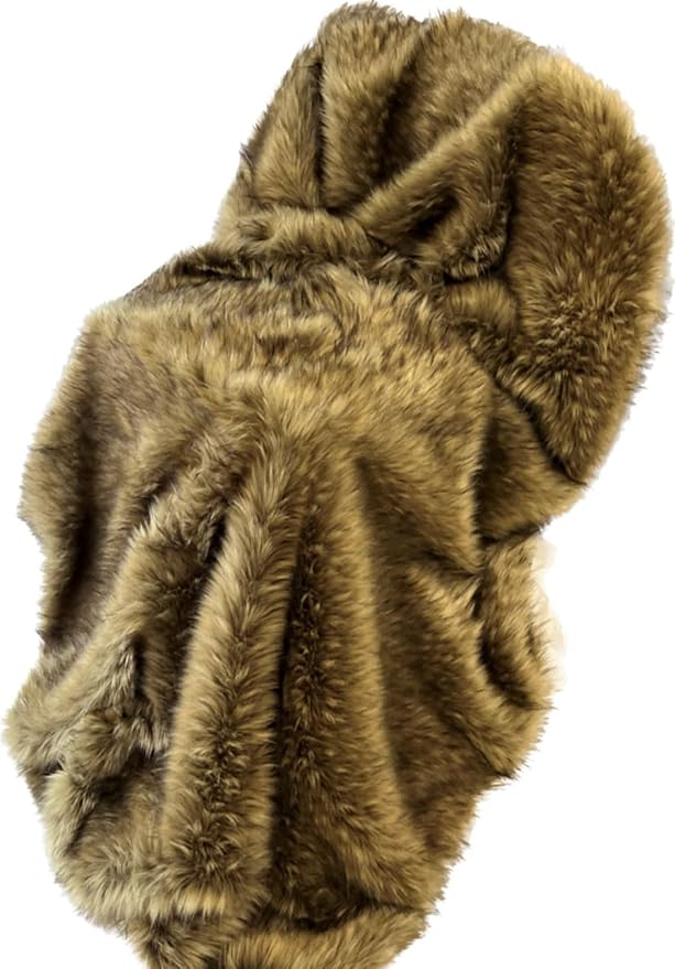 Brown Faux Fur Throw Blanket and Bedspread Caramel and Coffee Colors, Realistic Faux Brown Wolf - Light & Dark Brown Faux Fur - Luxury Throw Blanket, Made in USA, 16406-Ruum Studio Home