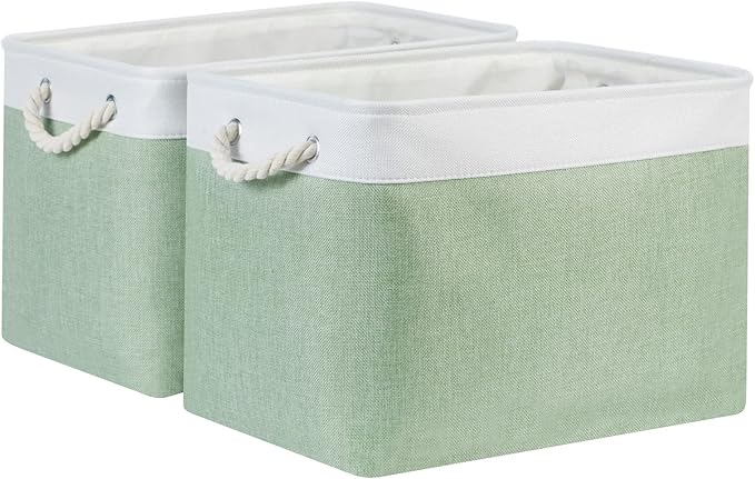 Bidtakay Baskets Fabric Closet Organizer Set of 2 Green Collapsible Storage Bins with Handles 16x12x12 in Large Decorative Tall Baskets for Shelves Nursery Baby Toys Storage Living Room Decor-Ruum Studio Home