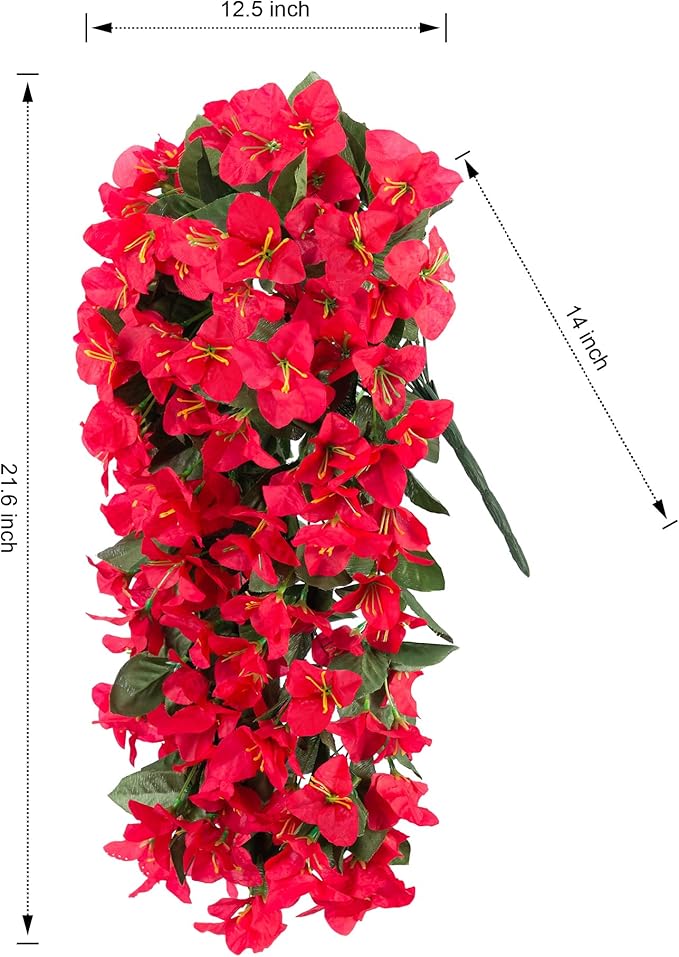 Faux Bougainvillea Artificial Flowers Plants for Outdoor Outside Decoration, 2 PCS Red Fake Flowers UV Resistant Look Real Silk Long Trailing Vines for Front Door Porch Planter Urn Patio Garden Yard-Ruum Studio Home