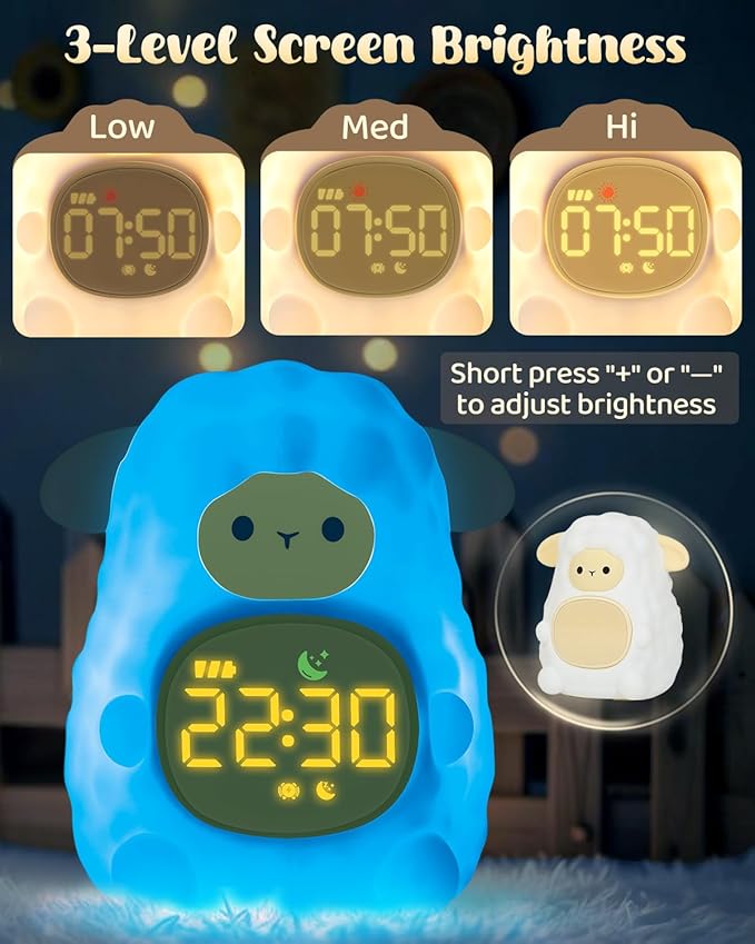 Sheep Alarm Clock for Kids with Night Light, Sleep Training Clock Time to Wake Clock, Rechargeable Silicone Light for Bedroom, Perfect Sleep Companion for Boys Girls-Ruum Studio Home