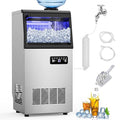 Commercial Ice Maker Machine 120 LBS/24H, 40 Ice Trays Freestanding & Undercounter Ice Machine Stainless Steel with 20 LBS Ice Storage Capacity, Ice Maker with Water Line and Filter, Dual Water Inlet-Ruum Studio Home