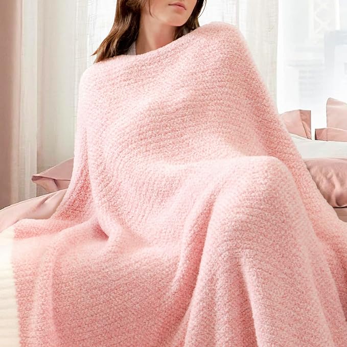Snuggle Sac Buttery Pink Throw Blanket for Couch, Reversible Super Soft Knitted Blankets, Warm Cozy Knit Fuzzy Plush Lightweight Throws Dupes for Sofa, Bed, Picnic, Pink, 50 x 70 inches-Ruum Studio Home