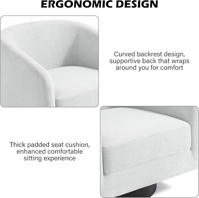 Swivel Barrel Accent Chair, Modern Round Chenille Fabric Arm Chair for Living Room, Bedroom, Comfy Club Reading Chairs for Adults（Chenille Fabric, Beige, Set of 2-Ruum Studio Home