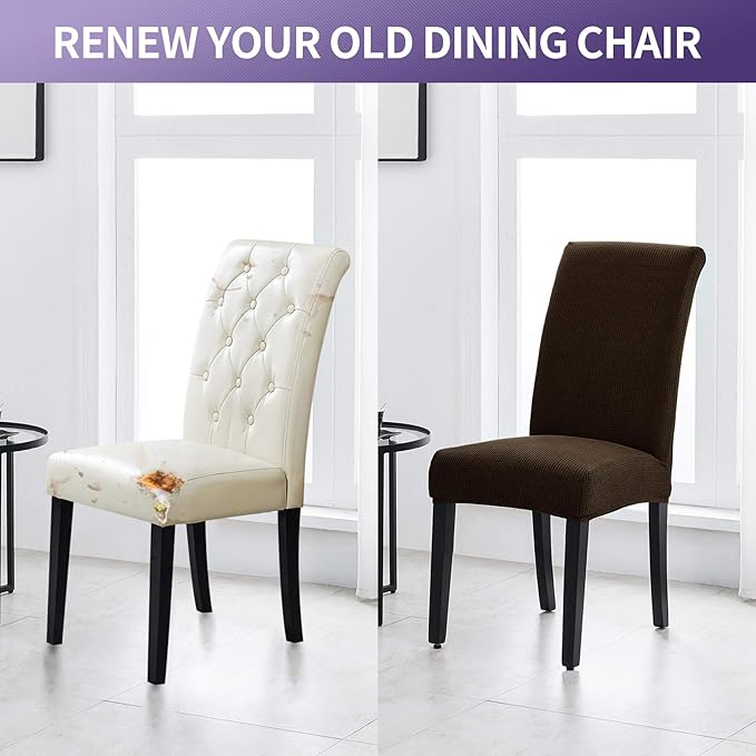 Joccun Chair Covers for Dining Room Set of 4,Dining Chair Slipcovers Stretch Dining Room Chair Covers Seat Protector,Washable Parsons Chair Cover for Home,Banquet(Seal Brown,4 Pack)-Ruum Studio Home