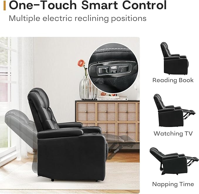 ANJ Power Home Theater Recliner Chair Set of 2, Electric Movie Theater Seating Reclining Chairs with Cup Holders for Living Room, Faux Leather with Blue LED, USB Ports, Hidden Arm Storage (Black)-Ruum Studio Home
